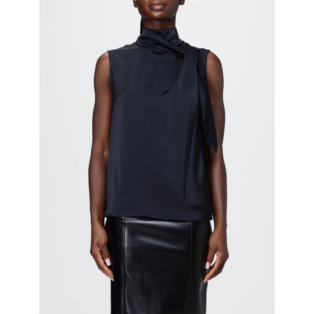 Hanita Women Hanita Sleeveless Satin Blouse With Draped Pussy-Bow Collar